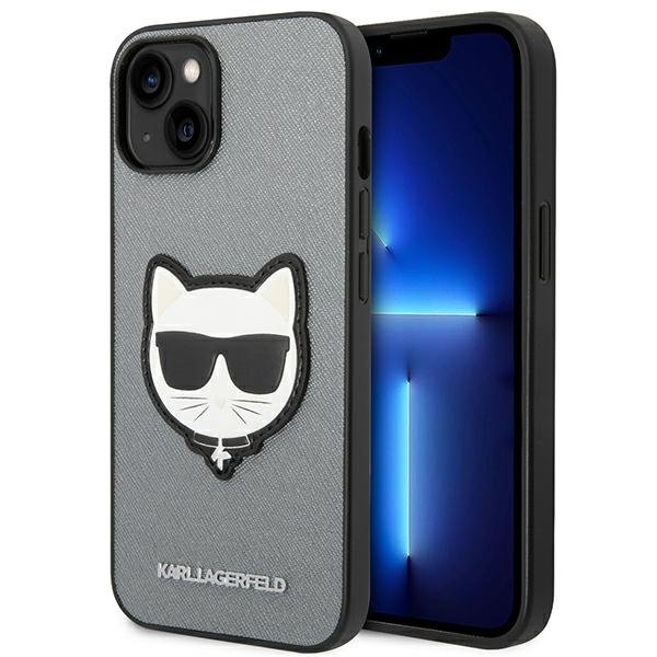 Чoхол Karl Lagerfeld до iPhone 14 Plus, Saffiano Choupette Head Patch, сріблястий