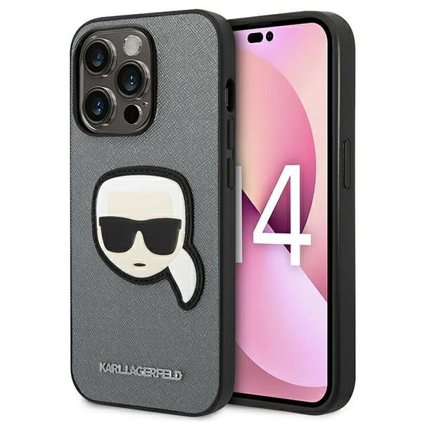 Чoхол Karl Lagerfeld до iPhone 14 Pro, Saffiano Karl's Head Patch, сріблястий