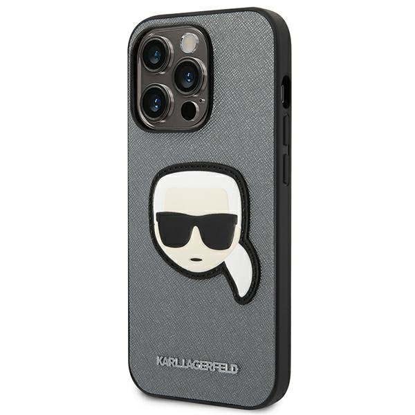 Чoхол Karl Lagerfeld до iPhone 14 Pro, Saffiano Karl's Head Patch, сріблястий