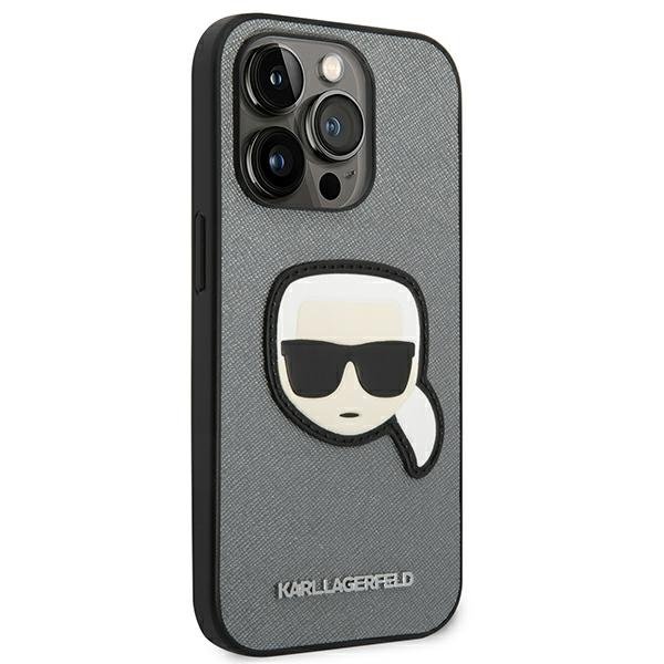 Чoхол Karl Lagerfeld до iPhone 14 Pro, Saffiano Karl's Head Patch, сріблястий