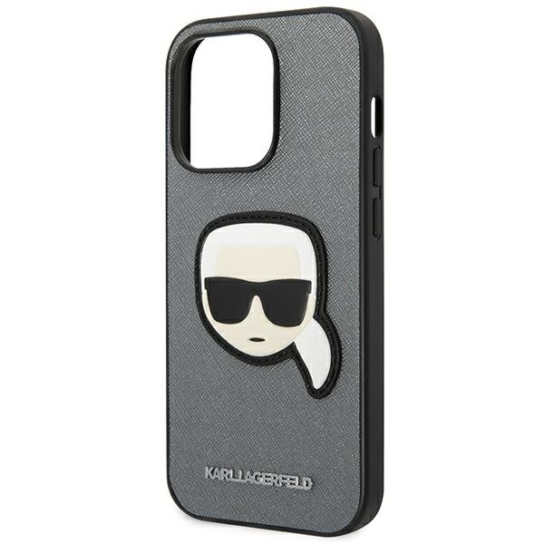 Чoхол Karl Lagerfeld до iPhone 14 Pro, Saffiano Karl's Head Patch, сріблястий