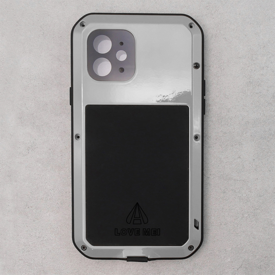 Чoхол Love Mei до iPhone 14 Pro Max, armored with glass, сріблястий