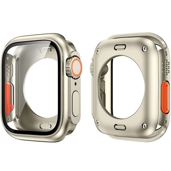 2в1 чохол та захисне скло для годинника Apple Watch 6/5/4/SE 44MM, Starlight/Orange