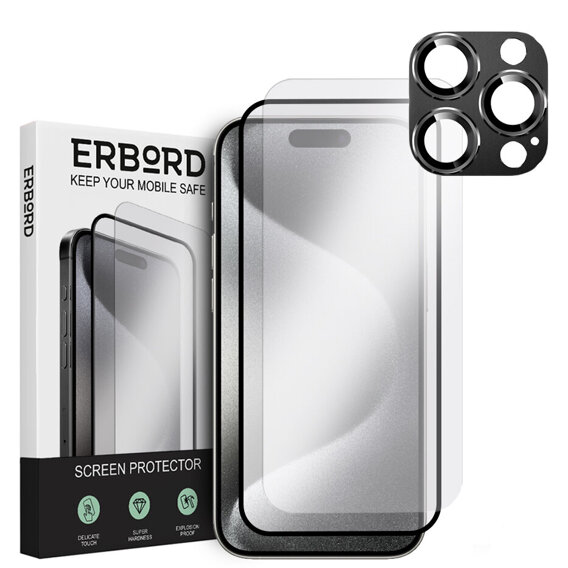 2х гартоване скло ERBORD для камери, щоб iPhone 15 Pro 