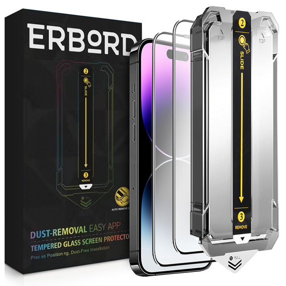 2x Скло захисне загартоване для iPhone 14 Pro, ERBORD Easy App Full Screen Protector