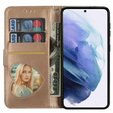 Чохол-книжка для Samsung Galaxy S24, Wallet Zipper Pocket Glittery, золотий