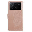 Чохол-книжка для Xiaomi Poco F6 Pro, Butterfly, рожевий rose gold